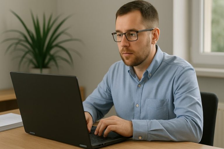 pracownik geotester przygotuwujący operat wodnoprawny dla klinenta w Bochni