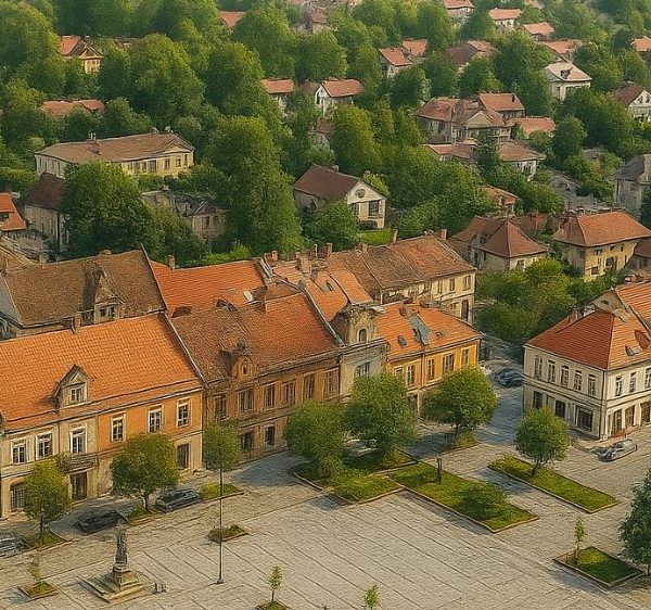widok na rynek w myślenicach gdzie geotester opracował kilkadziesiąt operatów wodnoprawnych